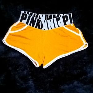 VS PINK yellow-gold varsity campus shorts
